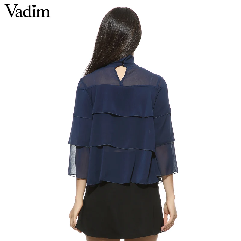 Женская свободная рубашка из шифона прозрачная блузка с рукавом три четверти и