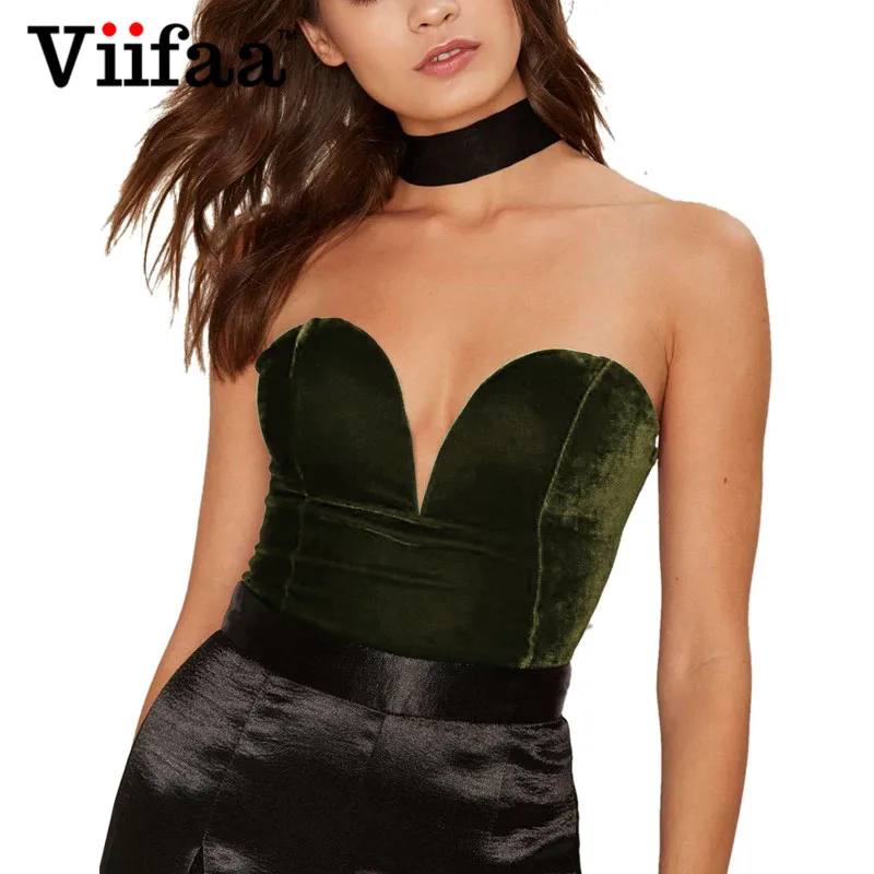 

Viifaa Green Backless Sexy Velvet Bodysuit Women Lace-Up Elegant Night Out Clubwear Off Shoulder Party V Neck Streetwear Bodys