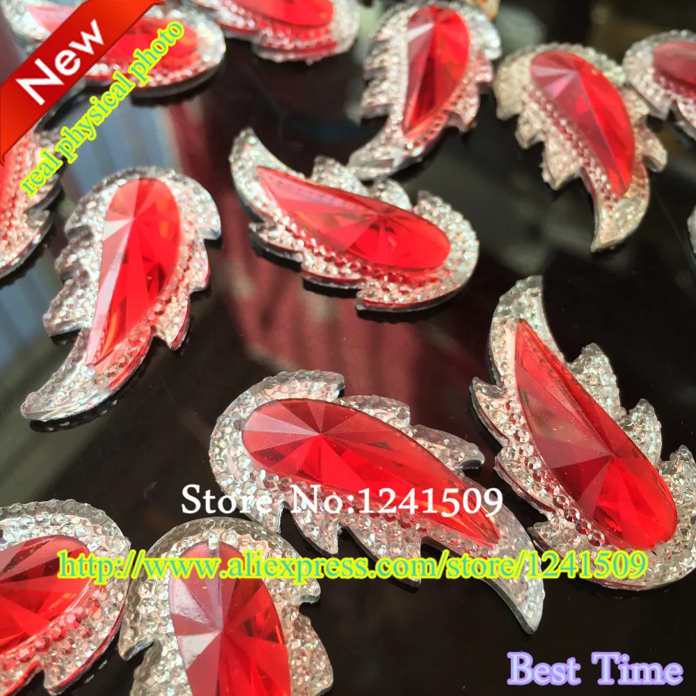 50 шт Свободные Стразы новые листья Форма Смола красный + белый цвет стороны 18x36 мм