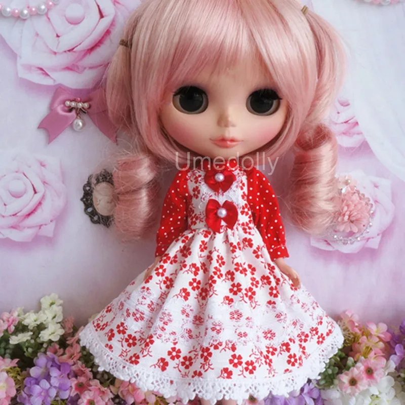 1 шт. платье с красными цветами для одежды Blyth Pullip Licca кукла Azone 1/6 аксессуары