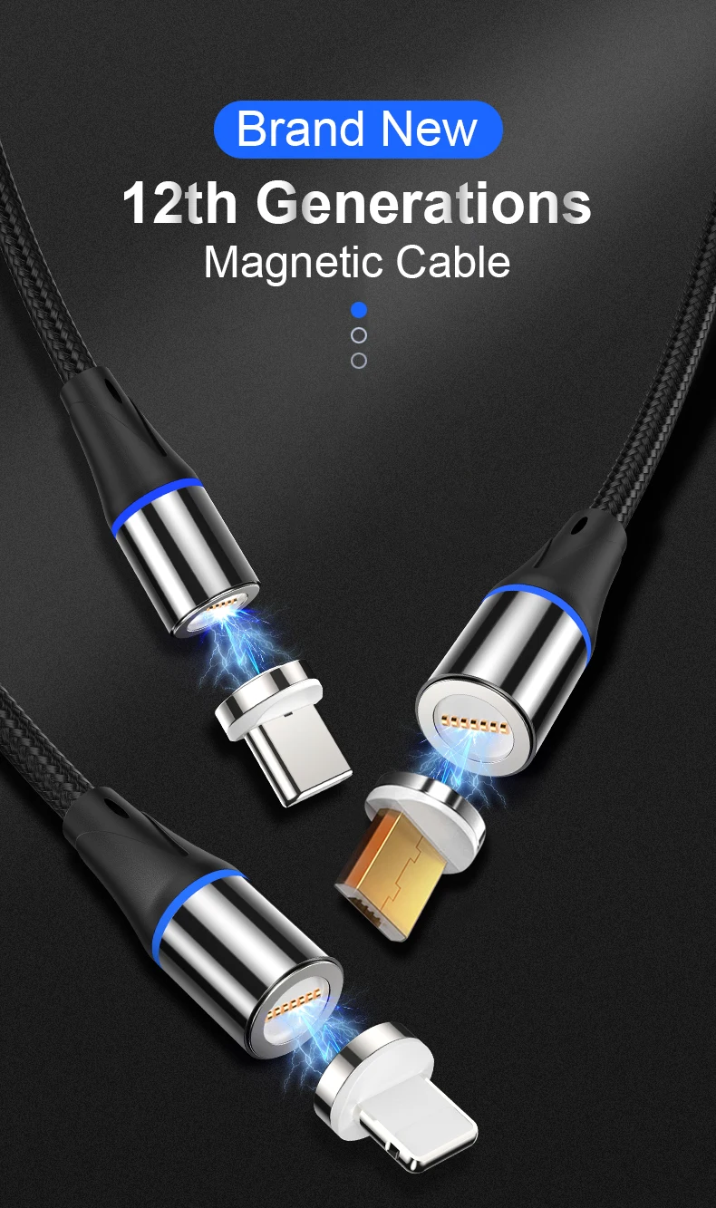 Romichw светодиодный индикатор 3A Магнитный кабель usb type C кабель для быстрой зарядки Магнитный кабель для зарядки и передачи данных кабель USB для мобильного телефона