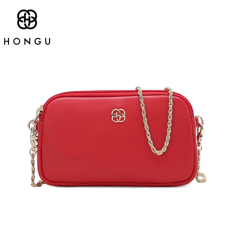 Hongu роскошные кожаные сумки через плечо женщин ключ кошелек портмоне цепи