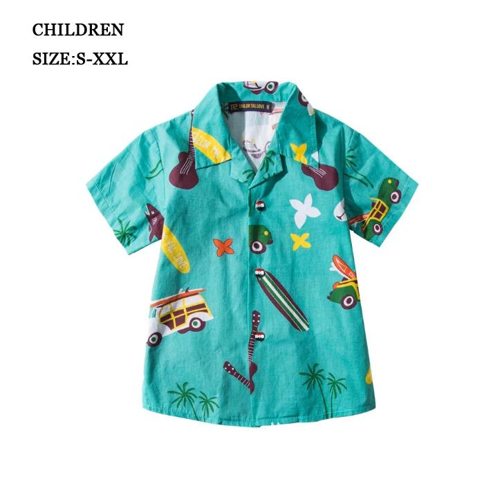 children green 4XL 5XL Гавайи мужские рубашки с коротким рукавом Хлопок печати Повседневная мужская гавайская рубашка Пляжная рубашка гавайская женская блузка виды одежды - Цвет: children green