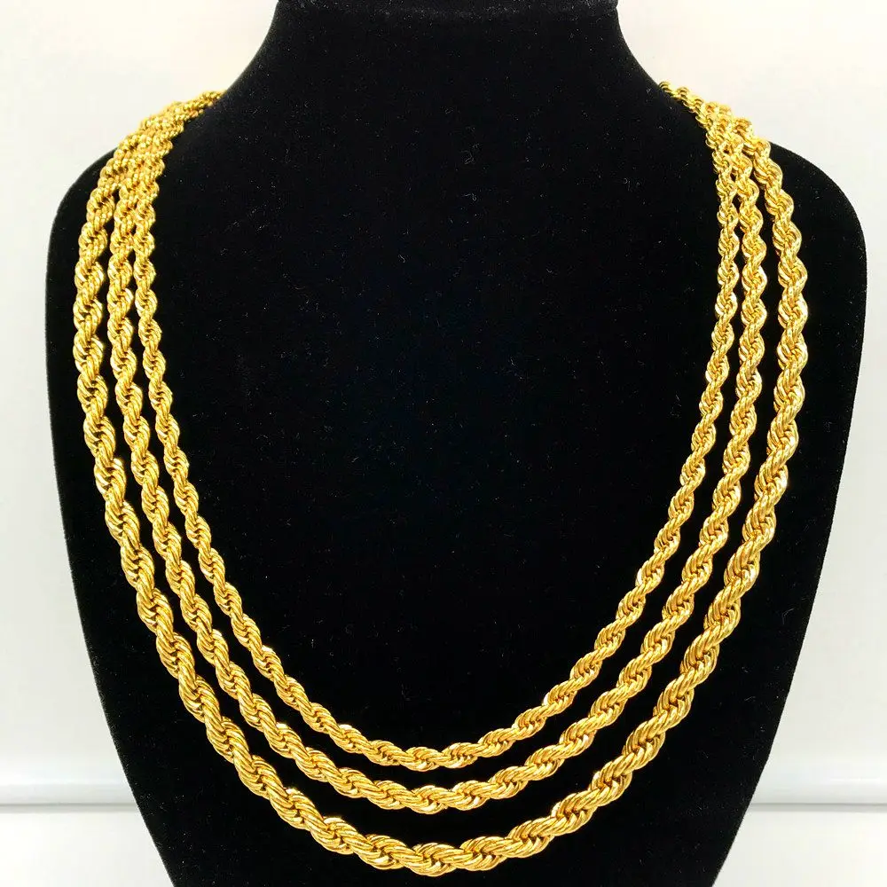 

Luxury 24K Gold Filled Solid Twisted Chain Men Women Jewelry Fashion Punk Style 5MM 6MM 7MM Full Size for Your Choice