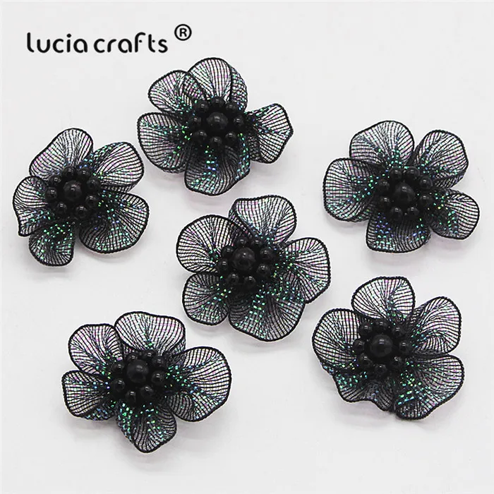 Black 12pcs Lucia crafts 12 шт/24 шт 3 см Шелковый цветок Девушки Бутик мини бант для волос Головные уборы DIY Одежда ручной работы аксессуары B0904 - Цвет: Black 12pcs