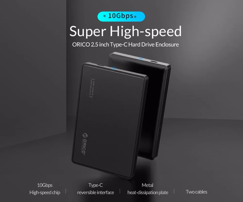 Чехол ORICO HDD 2,5 дюйма type-C для жесткого диска USB 3,1 Gen2 10 Гбит/с Поддержка UASP для жесткого диска 9,5 мм-черный