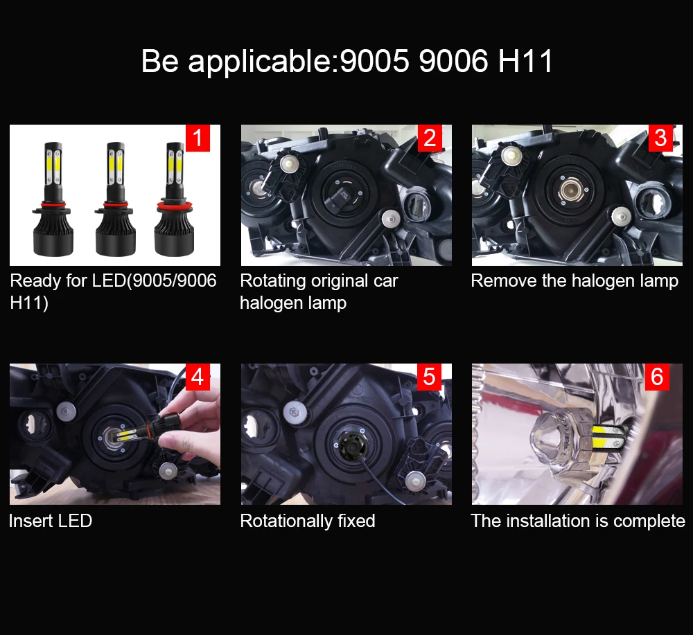 AICARKAS S2 4-сторонняя Лампа COB светодиодный фары для авто светодиодный H4 H13 9004/HB1 9007/HB3 36 Вт 6000LM турбо светодиодный H7 H11 9005 HB3 9006 HB4 автомобильные светодиодный