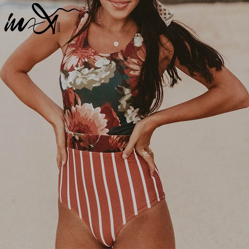 In-X сексуальный цельный купальник с цветами бикини в винтажном стиле 2019 плюс
