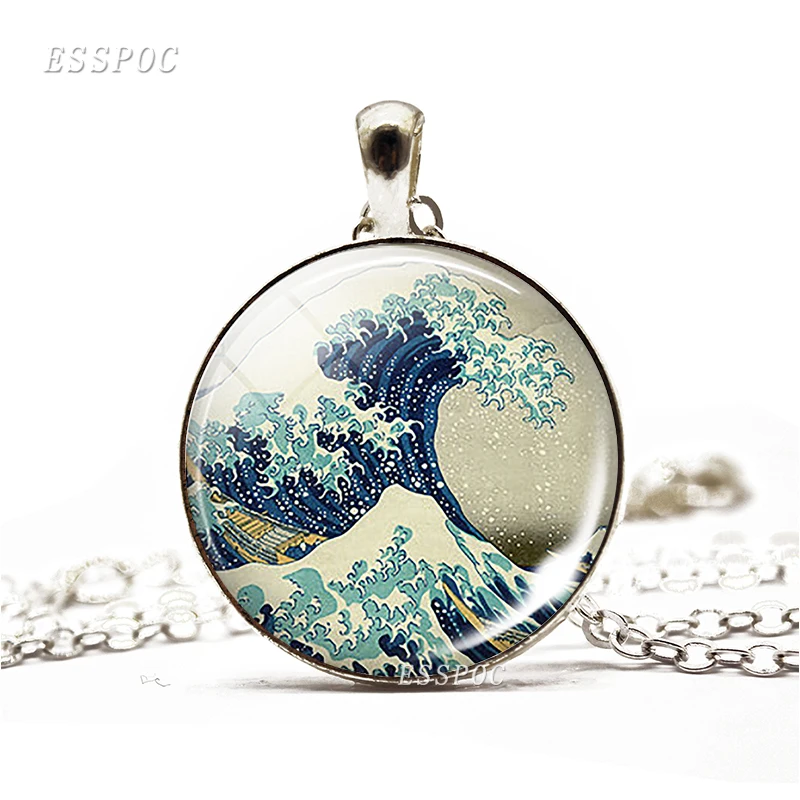 Брелок Great Wave At Kanagawa японский кабошон стеклянный брелок ювелирное ожерелье