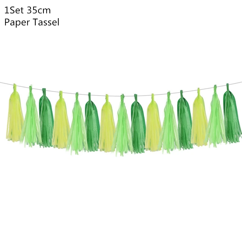 1set paper tassel Джунгли день рождения одноразовые столовые приборы Джунгли животных одноразовые тарелки/чашки/салфетки сафари джунгли вечерние украшения принадлежности - Color: 1set paper tassel