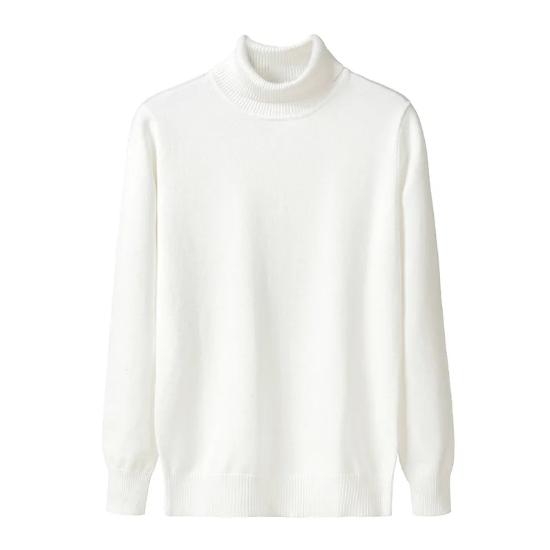 white Cotton sweater men's winter turtleneck Long sleeve sweater Thicken Solid color sweater cotton slim bottoming shirt 033 - Цвет: white