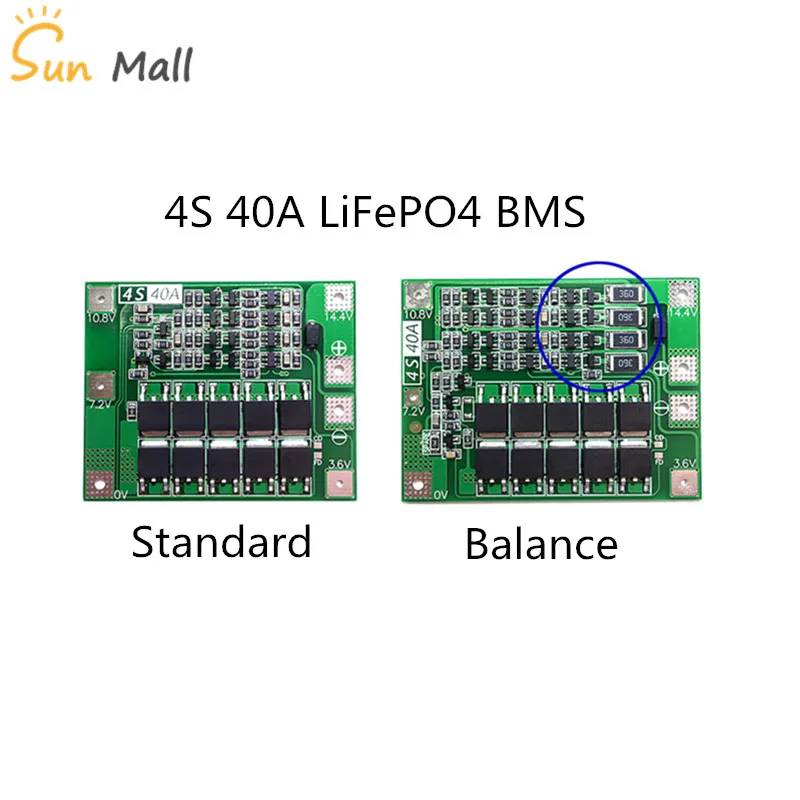 4S 40A 12 8 В 14 4 18650 LiFePO4 BMS/защитная плата литиевого железа аккумулятора с