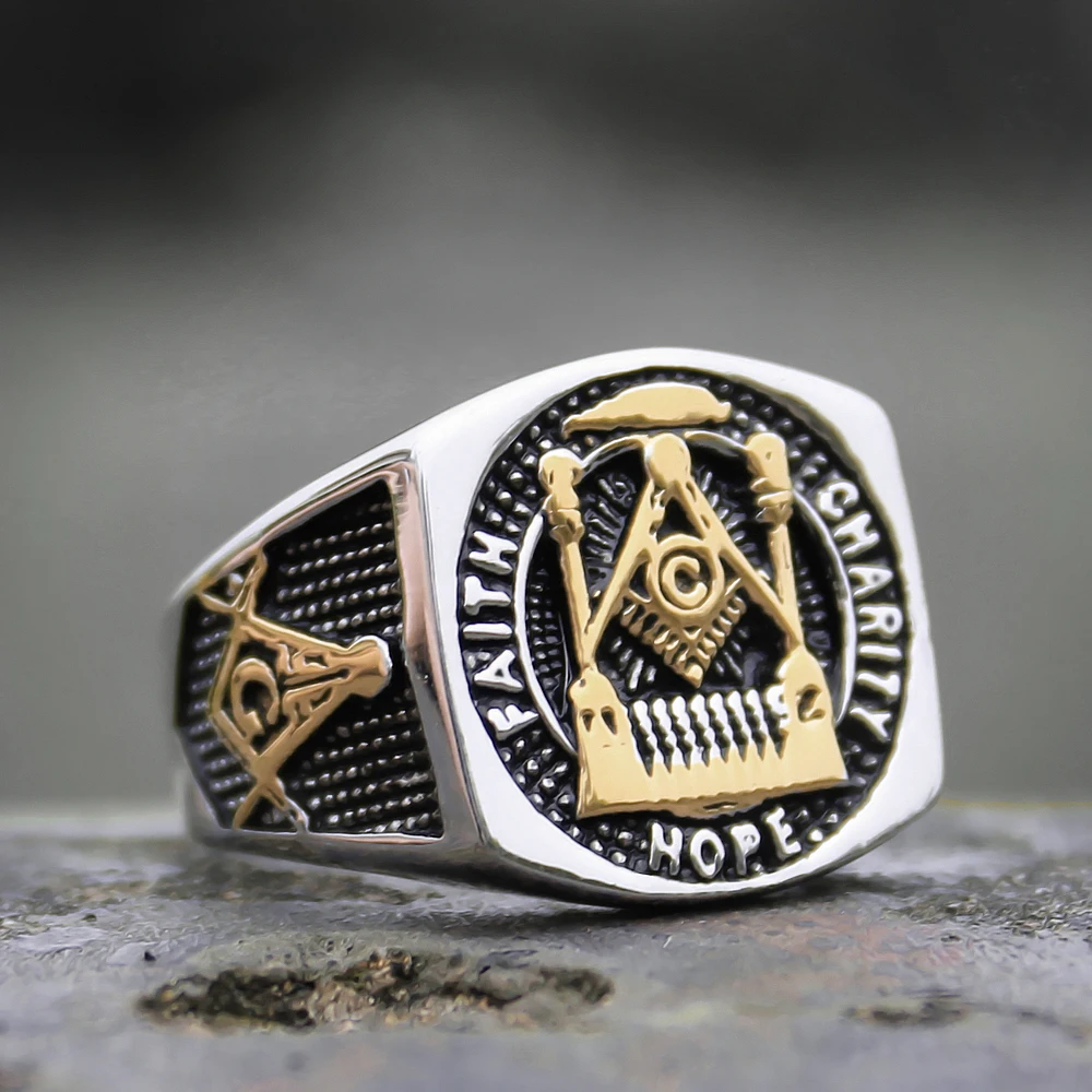 Мужское массивное кольцо Masonic Free mason кольца из нержавеющей стали золотого цвета