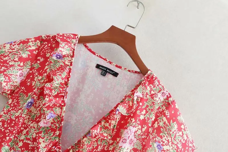 Женское платье с v образным вырезом и коротким рукавом свободное оборками