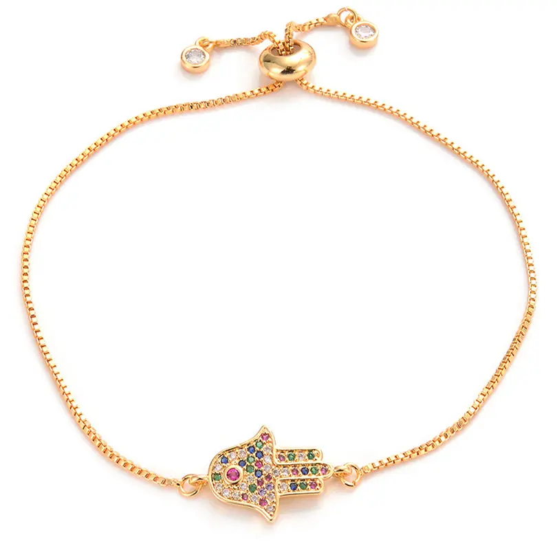 gold Pipitree Мода мульти CZ Циркон браслет на руку “Хамса” Медь цепи браслеты с подвесками руки браслеты «Фатима» для Для женщин Для мужчин Модные украшения - Окраска металла: gold