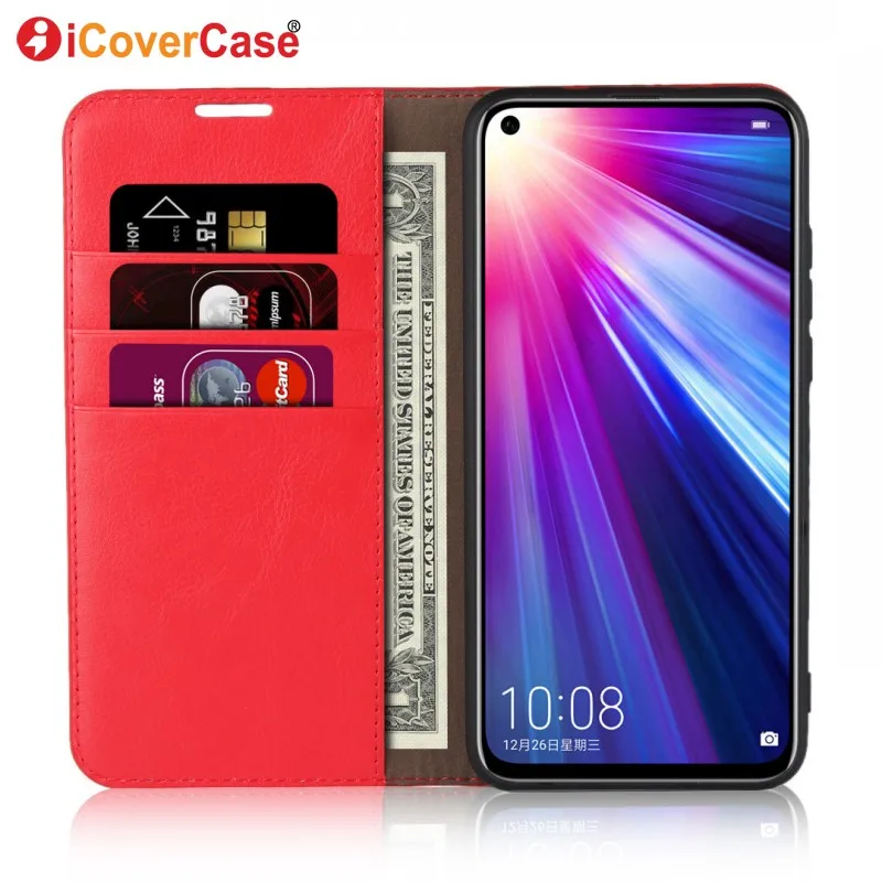 Красный Чехол-Кошелек для huawei Honor View 20, чехол, роскошный чехол из натуральной кожи для huawei Honor View 20 V20, аксессуары для мобильного телефона - Цвет: Красный