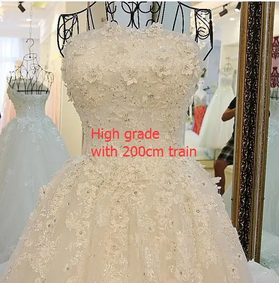 high 200cm train LS69650 vintage свадебное платье бальное платье без бретелек кружево аппликация кружева цветы органза настроить длинный поезд - Цвет: high 200cm train