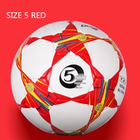 RED SIZE 5 Футбольный мяч, размер 5 Размер 4 футбольный мяч ПУ гранулы бесшовные матч Чемпион тренировочный мяч Оборудование Мягкий сенсорный ребенок - Цвет: RED SIZE 5
