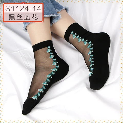 1pack5pairs Женские сексуальные кружевные чулки, короткие шелковые чулки с прозрачным цветочным дизайном, сексуальные женские вечерние чулки для улицы - Цвет: 1pack5pairs