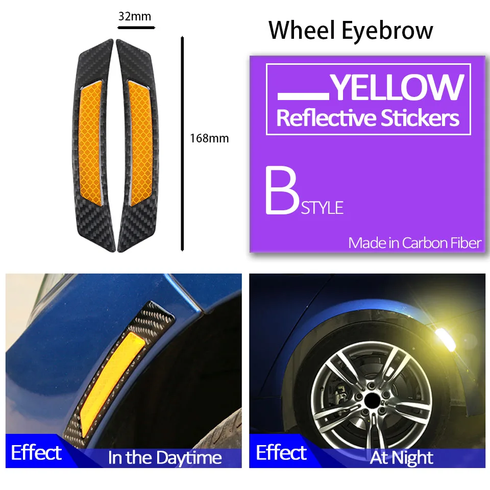 Wheel Black Yellow Автомобильная Светоотражающая полоса из углеродного волокна защитная наклейка для Alfa Romeo 159 Chevrolet Aveo Captiva Ford Focus 3 Fiesta Mondeo Fusion - Название цвета: Wheel Black Yellow