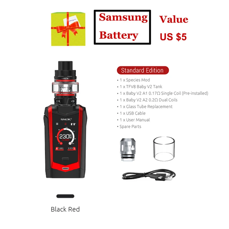 SMOK SPECIES Kit 230w вид мод 5 мл TFV8 Baby V2 бак A1 A2 катушка электронная сигарета комплект VS E