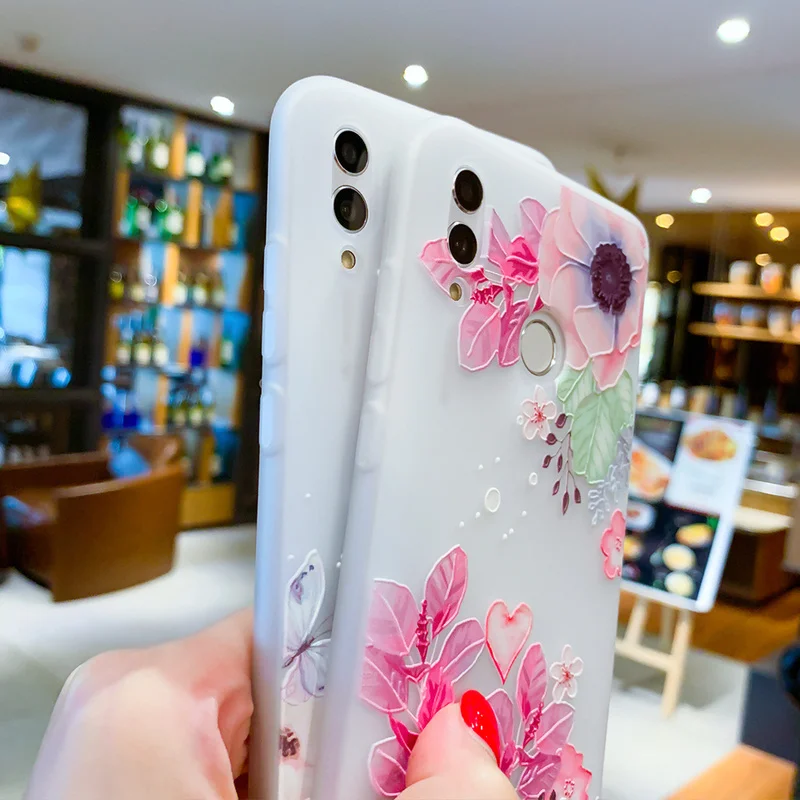 3D рельефные цветочные чехлы для Huawei Mate 20 Pro чехол P Smart 10Lite P20 Y7 Y9 2019 Матовые ТПУ