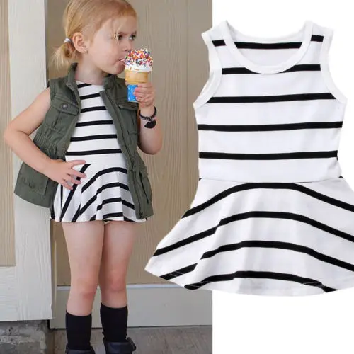 Летние Детские платья для малышей одежда маленьких девочек платье в полоску без