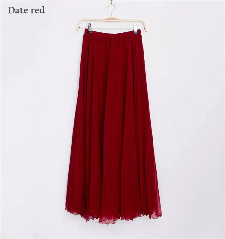 date red skirt Женские шифоновые длинные юбки, плиссированные трапециевидные макси юбки, пляжные богемные летние винтажные юбки с высокой эластичной талией, богемные Faldas - Цвет: date red skirt