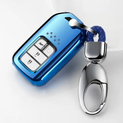 D-Blue with keychain Мягкий чехол для ключей автомобиля из ТПУ для honda Civic accord 9 crider city Vezel Spirior Odyssey Jazz HRV CRV Fit Freed Jade - Название цвета: D-Blue with keychain