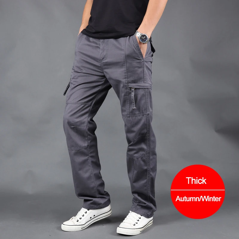 Модные брюки карго мужские рабочие с несколькими карманами хлопковые военные