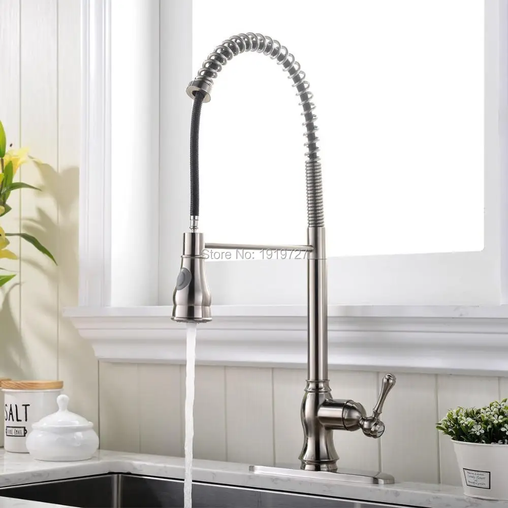 売る 広範な現代ソリッドブラスシングルハンドル高アークスパイラル春はキッチンのシンクの蛇口 & デッキプレート