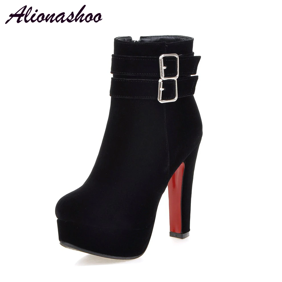 Ботильоны Alionashoo женские на высоком каблуке модные теплые меховые сапоги с