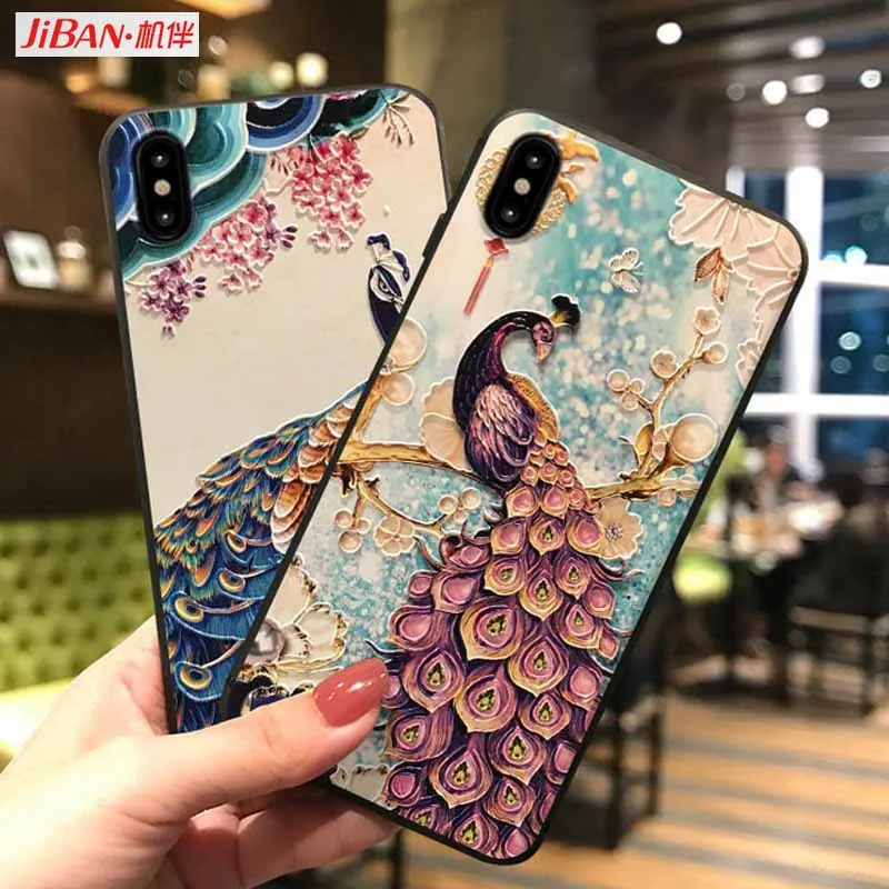JIBAN ретро павлин тиснением Краски Матовый телефон случае для samsung S10 S9plus Note9 S8plus