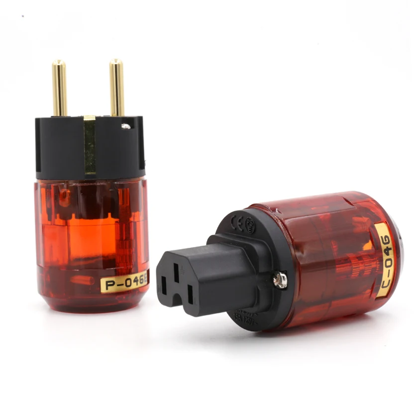 Пара P046E + C04624K позолоченный штекер питания Schuko разъем IEC гнездовой DIY сетевой шнур