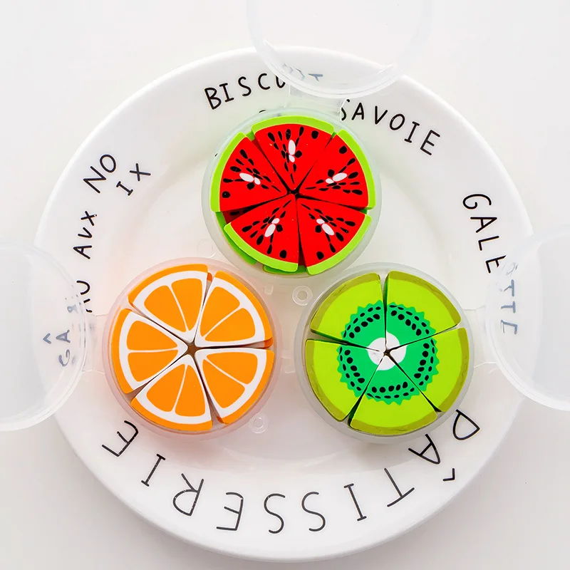 

10Pcs/Box Fresh Orange Kiwi Watermelon Eraser Correction Mini fruit eraser Kids Prize Promotional Gift Student School Stationery