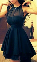 new style short black celebrity evening gowns halter chiffon prom dress custom made