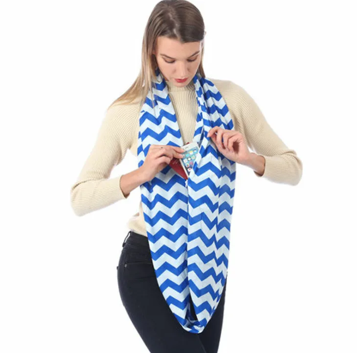 100 шт. новейший женский зимний полосатый шарф петля с секретный карман на молнии