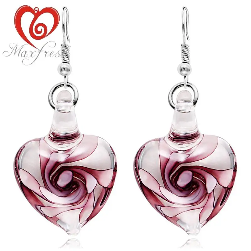 Maxfresh этнических сердце Мурано вдохновение спираль цветок Цветной Стекло серьги