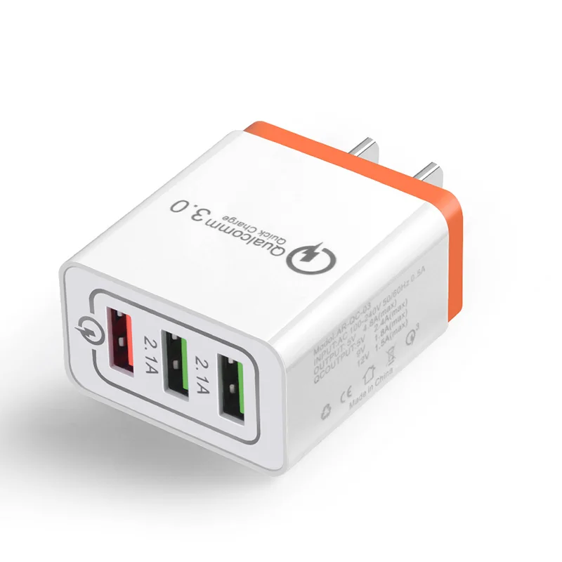 100PCS Fast Quick Usb Wall Travel Charger QC 3.0 Three Usb Ports SmartPhone Chargers US&EU Fast Charging By Free DHL