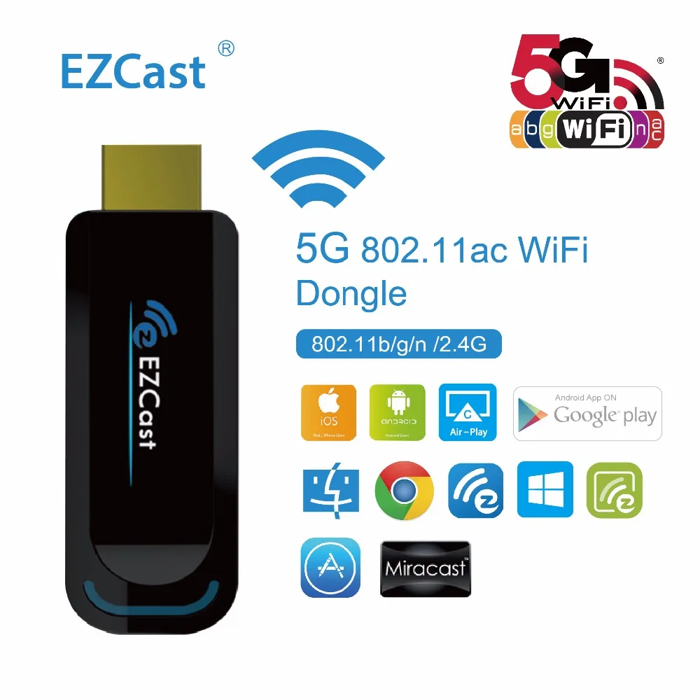 EZCast 5 г/2.4g беспроводное устройство ключ HDMI ТВ Stick Поддержка Windows IOS Android Miracast DLNA Airplay