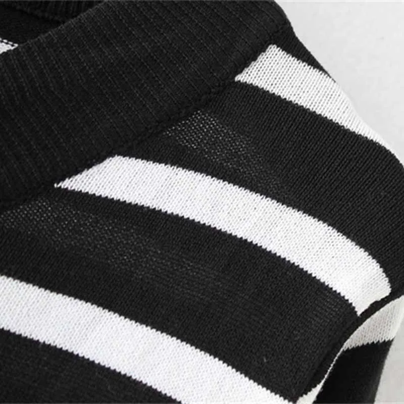 

Autumn Winter Large size Knit Sweater Women Black white Striped Print Bottoming Pullovers Female Long sleeve Elasticity Sweaters