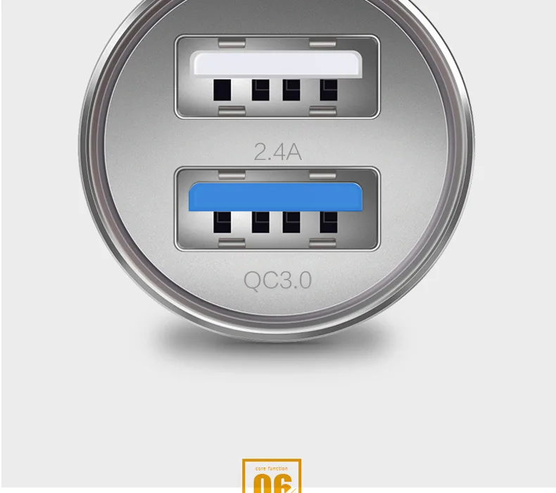 Прямая продажа с фабрики QC3.0 Dual USB алюминиевый автомобильное зарядное устройство
