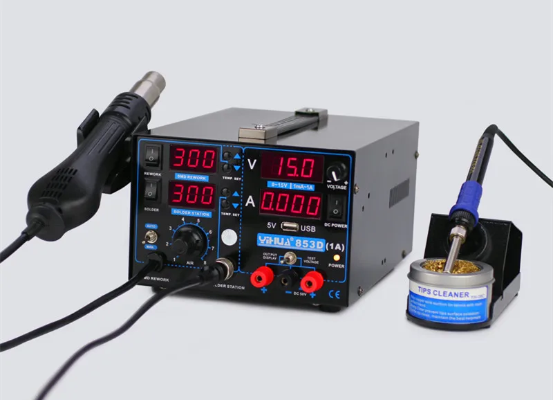 4 в 1 комплекте 853D 1A USB 110 В 220 пистолет горячего воздуха паяльная станция + Тепловая