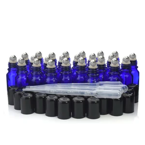 Рулон синего стекла на бутылке, 24 шт., 10 мл, шариковые бутылки из нержавеющей стали для эфирных масел, ароматерапия с парфюмом