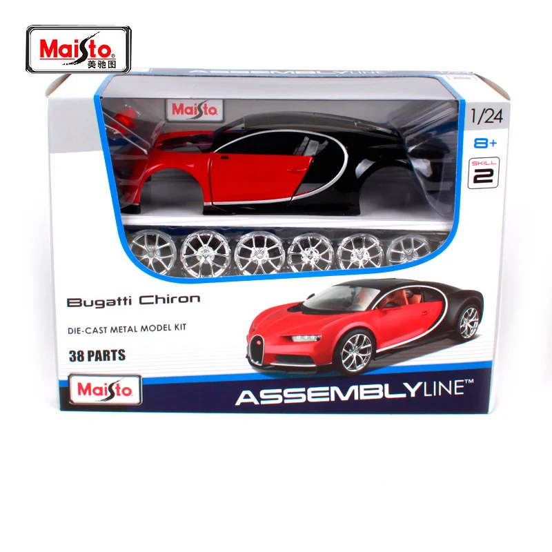 Maisto 1:24 bugatti chiron assembly line red car diecast model kit 38 деталей модель автомобиля mannal подарок для