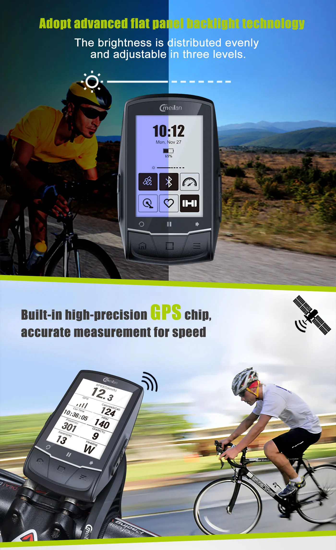 Meilan M1 велосипед gps велосипедный компьютер gps навигация BLE4.0 Спидометр подключение с Каденс/HR монитор/измеритель мощности(не включает
