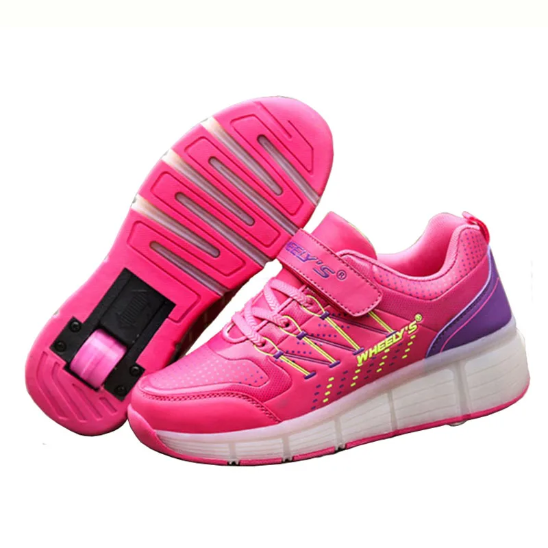 B082 pink Детские роликовые коньки для мальчиков со светодиодной подсветкой, Детские светящиеся кроссовки с колесами, детские туфли со светодиодной подсветкой для девочек, детские кроссовки - Цвет: B082 pink