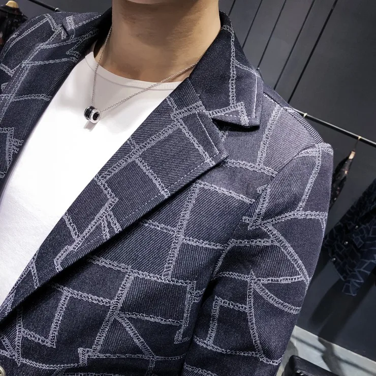 Для мужчин Блейзер плед 3 пуговицы Slim Fit повседневный костюм жакет мужской 2019