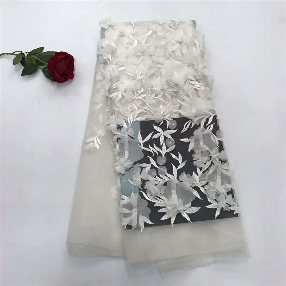 Высококачественная сетчатая кружевная ткань 3D Цветочная вышивка прозрачная для