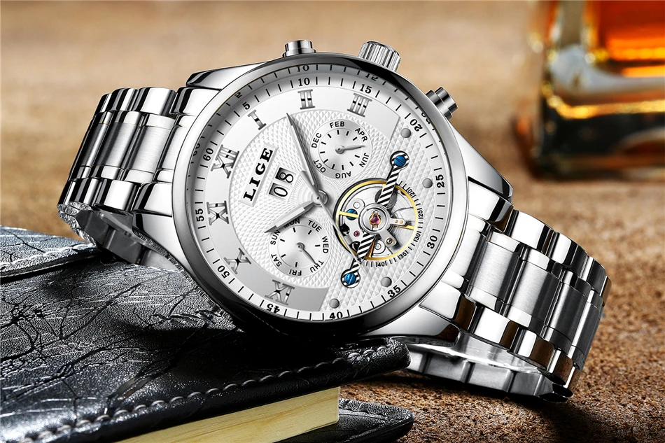 LIGE Fashion Sports Watch Men Business Leather Clock Mens Watches Top Brand Luxury Automatic Mechanical Watch Relogio Masculino